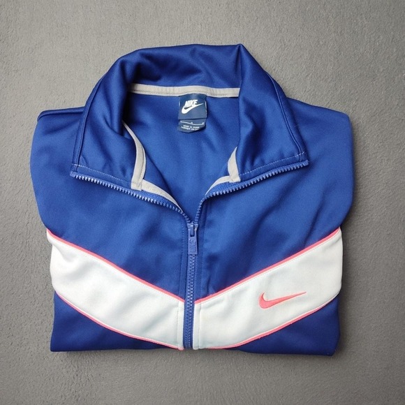 Nike Track Jacket Mens Large Blue White Full Zip Swoosh Retro 717285-455 - Picture 1 of 11